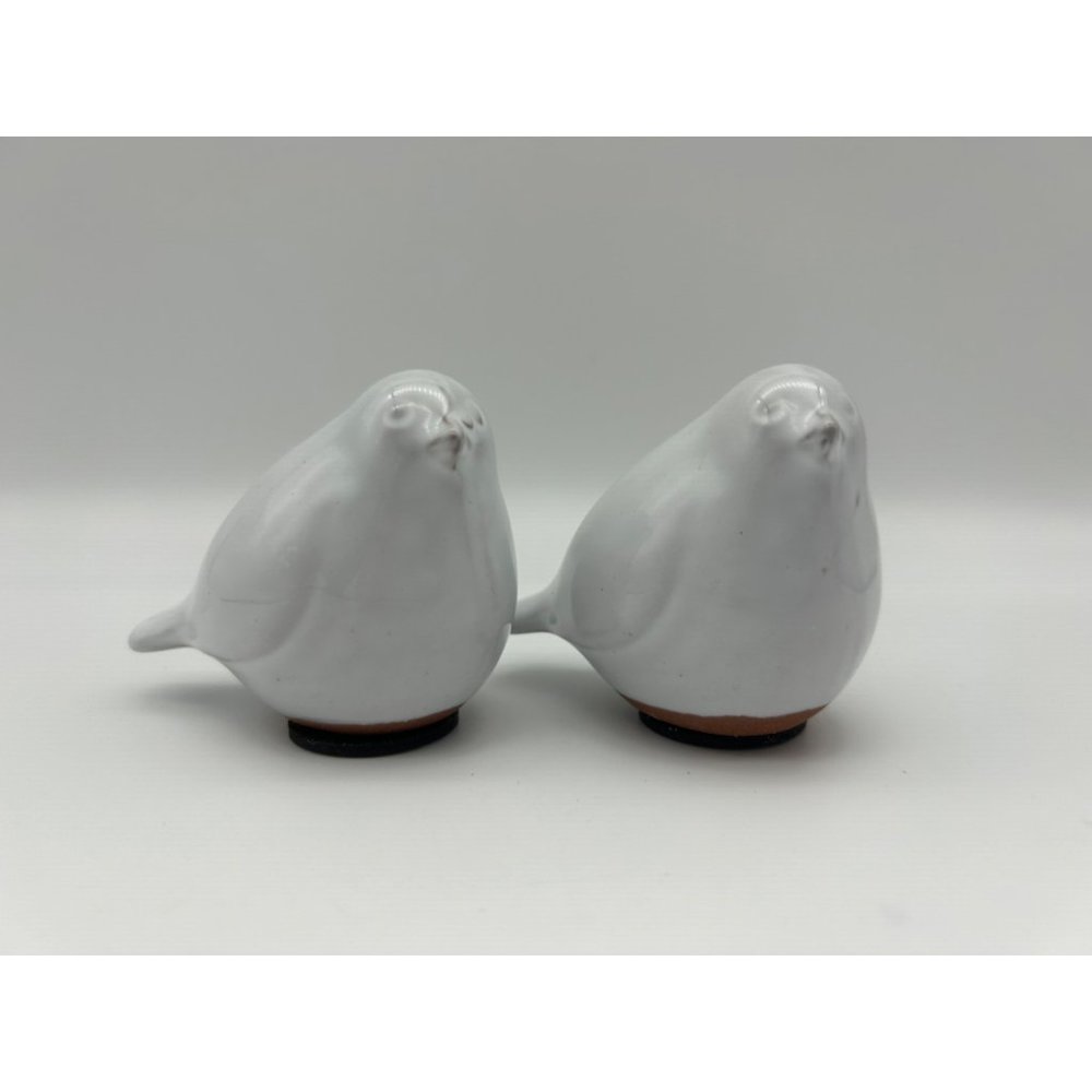 Set of 2 White Pottery Birds